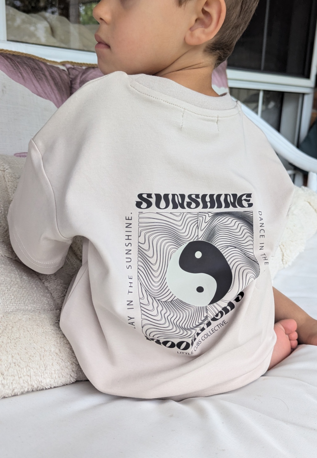 Yin and Yang Kids Tee| Bone Grey