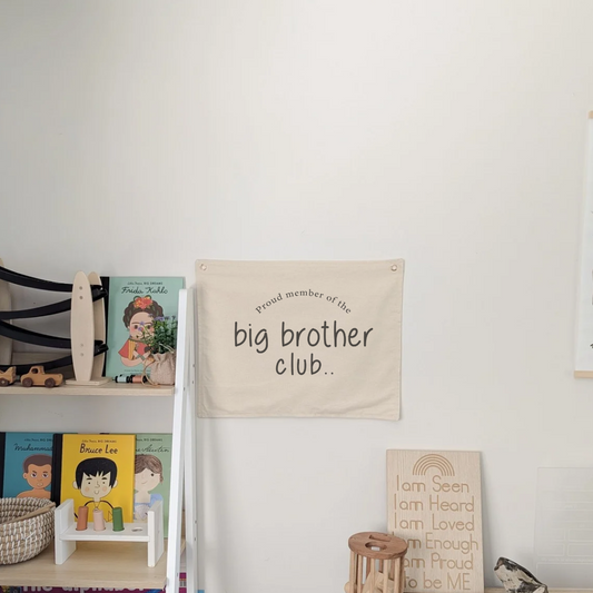 Proud member of the big brother club wall banner. Neutral cotton fabric . Wall banner for playroom or nursery. 