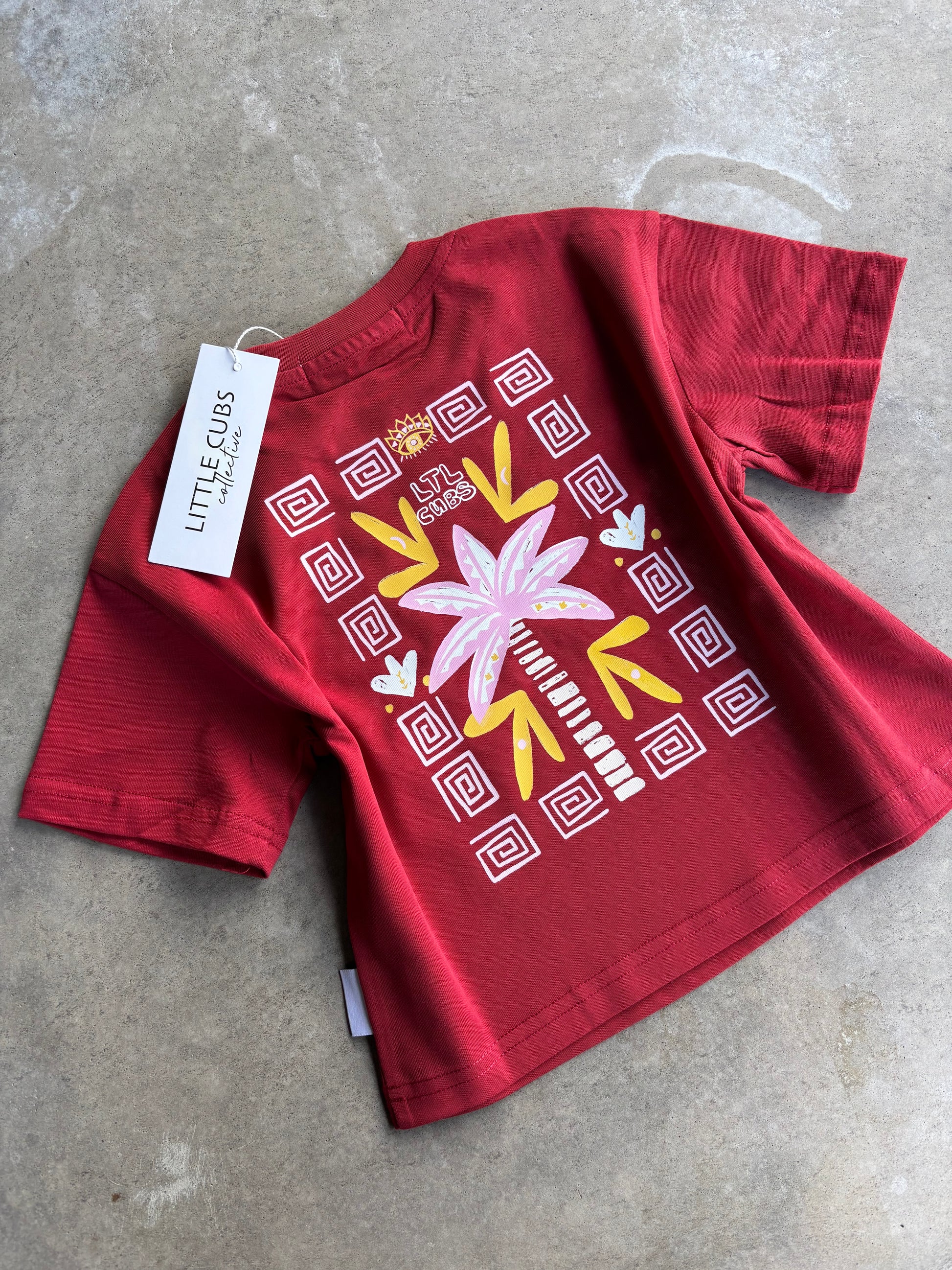 Bright, bold, and easy to spot our red Sunset Palms Tee is perfect for active little ones. Eye-catching design, comfy fit, and built for adventure.